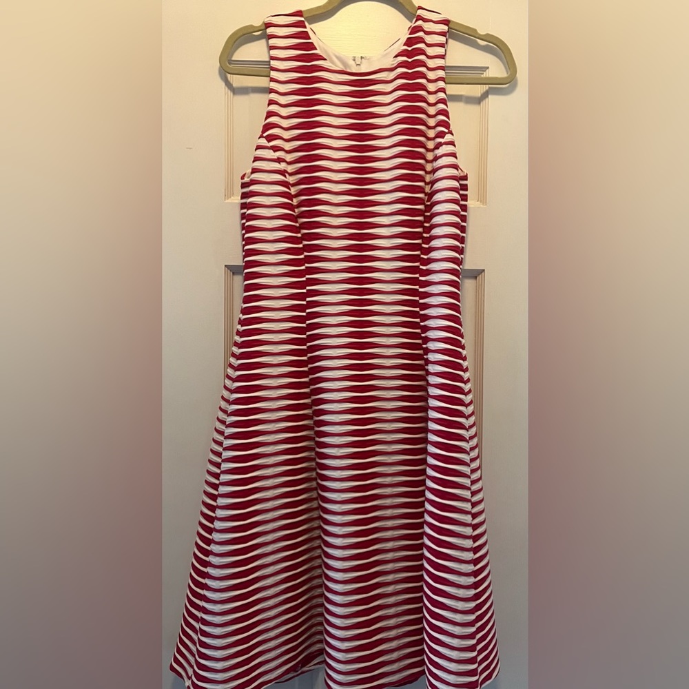 Donna Morgan striped fit and flare dress.